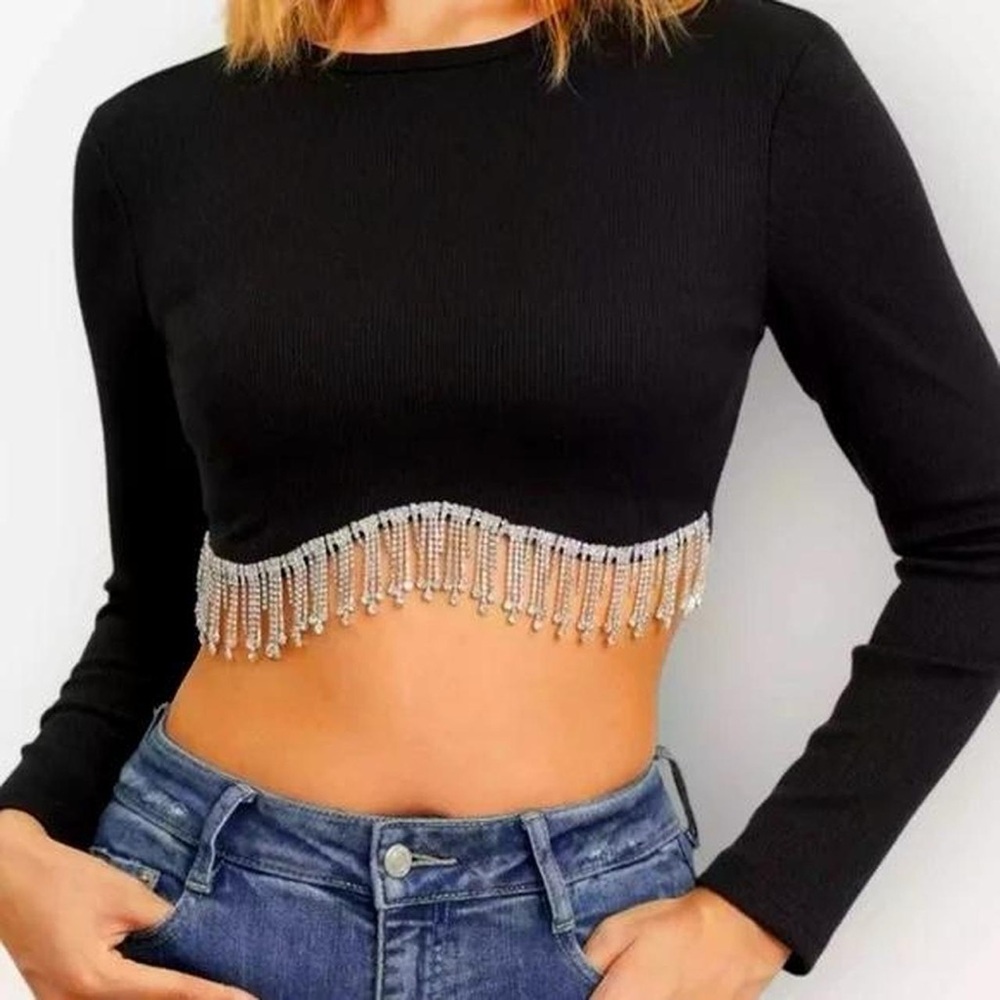 Rhinestone Fringe Crop Top